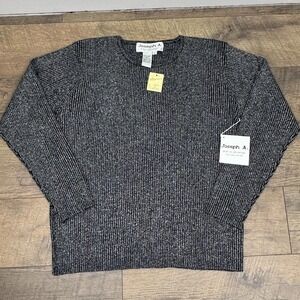 Joseph A. Women's Ribbed Crew Neck long sleeve Top in Black with Silver Shimmer